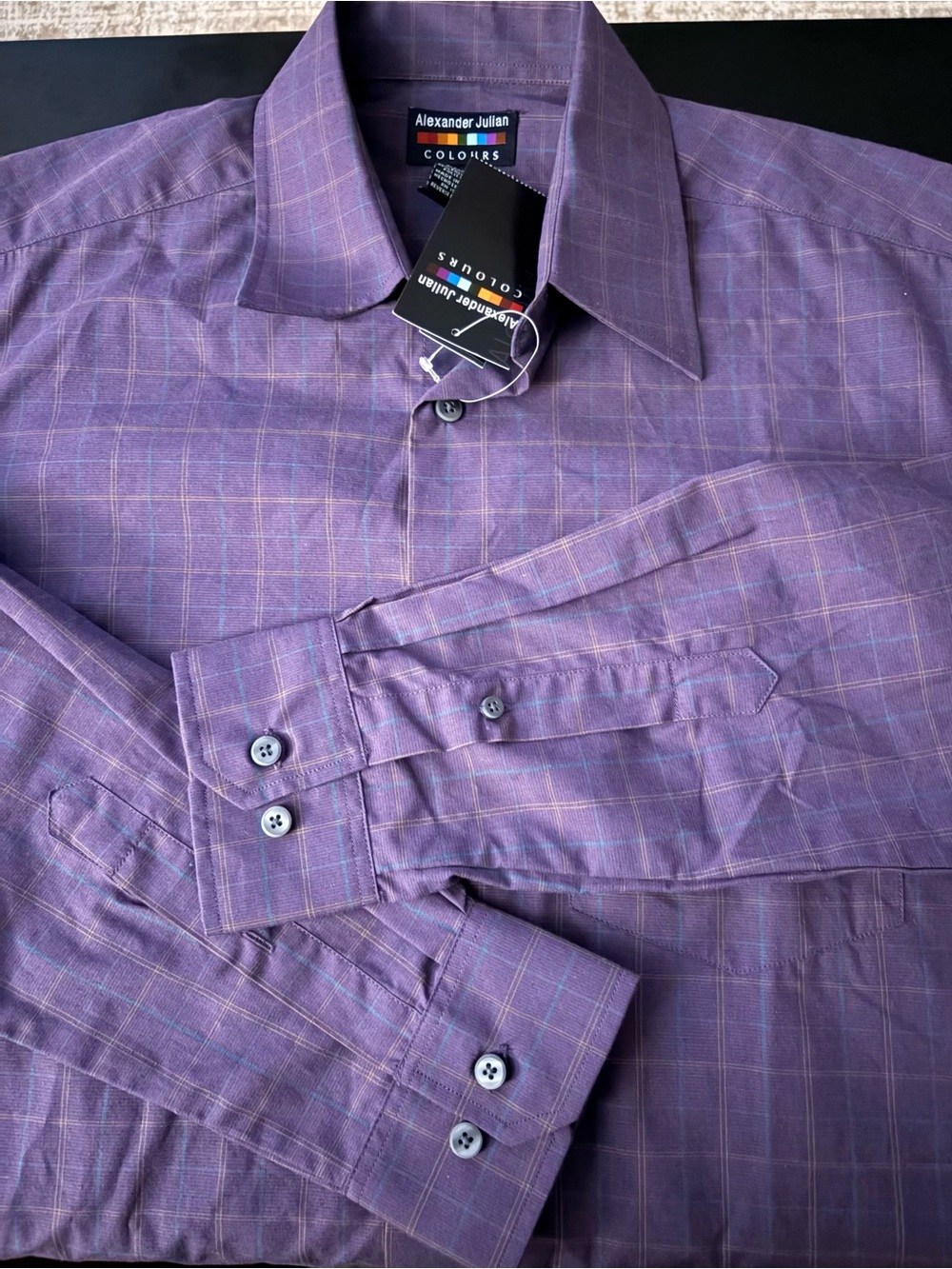NWT Alexander Julian Colours Purple Plaid Shirt S